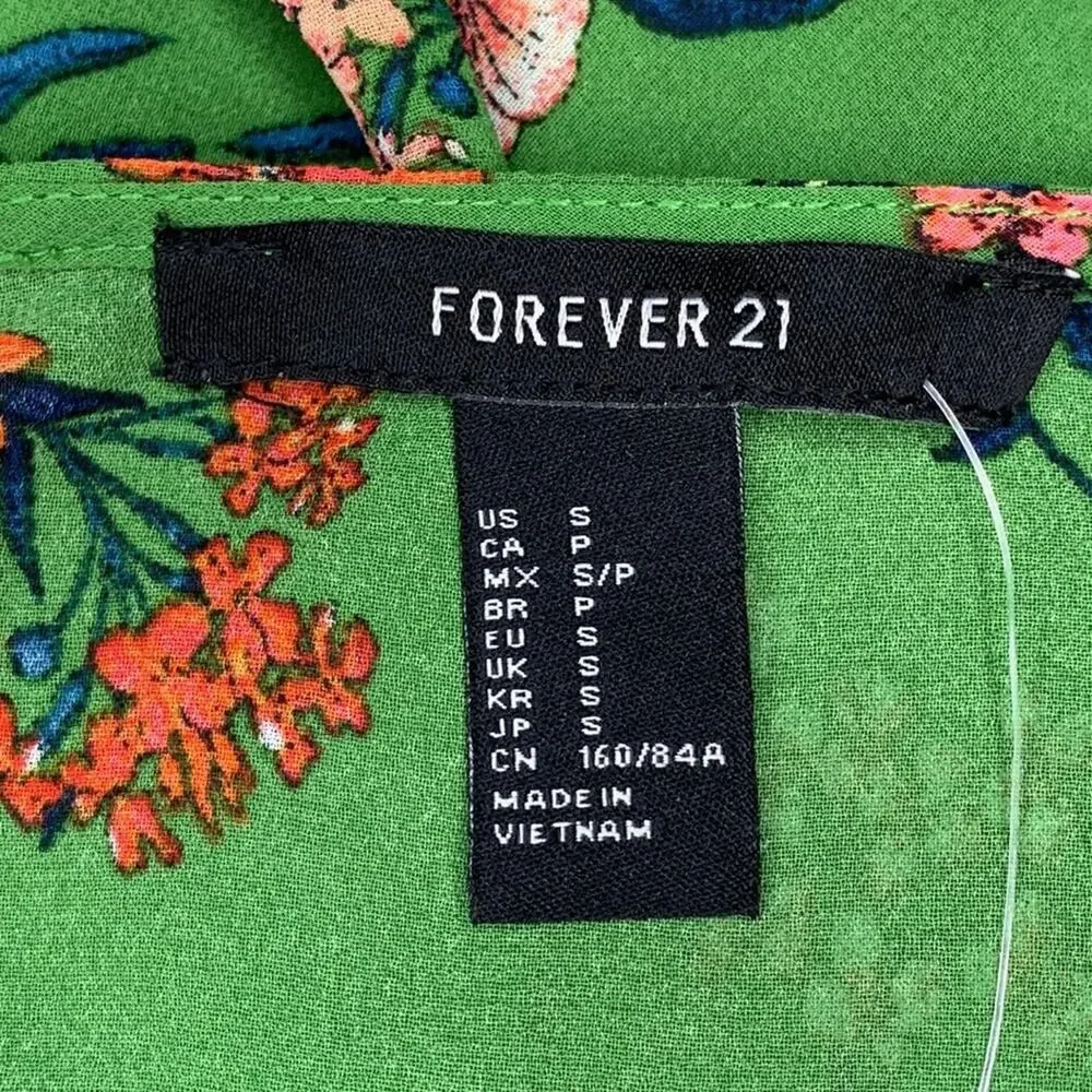 Forever 21 NWT Wrap Dress Floral Print Short Sleeve Green/Coral/Blue Size S